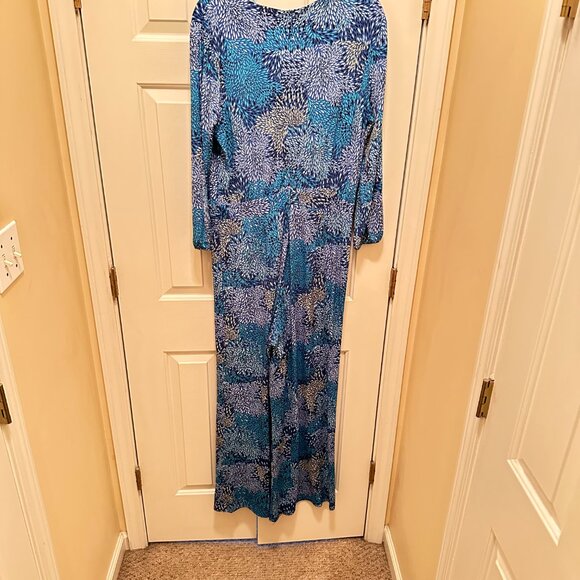 Blue & White Floral Long-Sleeve Jumpsuit – Size L - Picture 2 of 7